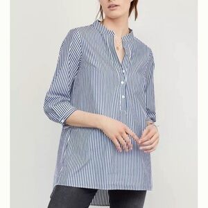 Harshman Derrington Striped Cotton Tunic Top Poplin Size Small Blue/White